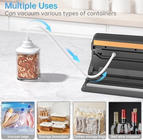 Vacuümmachine, krachtige automatische vacuümmachine met cutter 85 KPA, afpompbaar, met 5 vacuümzakken, levensmiddelen blijven 6 keer langer vers, zeer geschikt voor thuiskeuken en camping