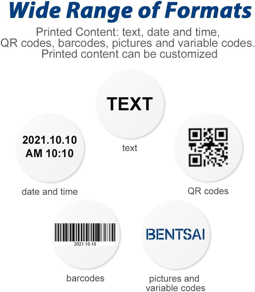 BENTSAI BT-HH6105B2 Draagbare labelprinter voor het afdrukken van QR-barcode, productiedatum, serienummer logo en serienummer op zakken van karton, hout, glas, kunststof (blauw)