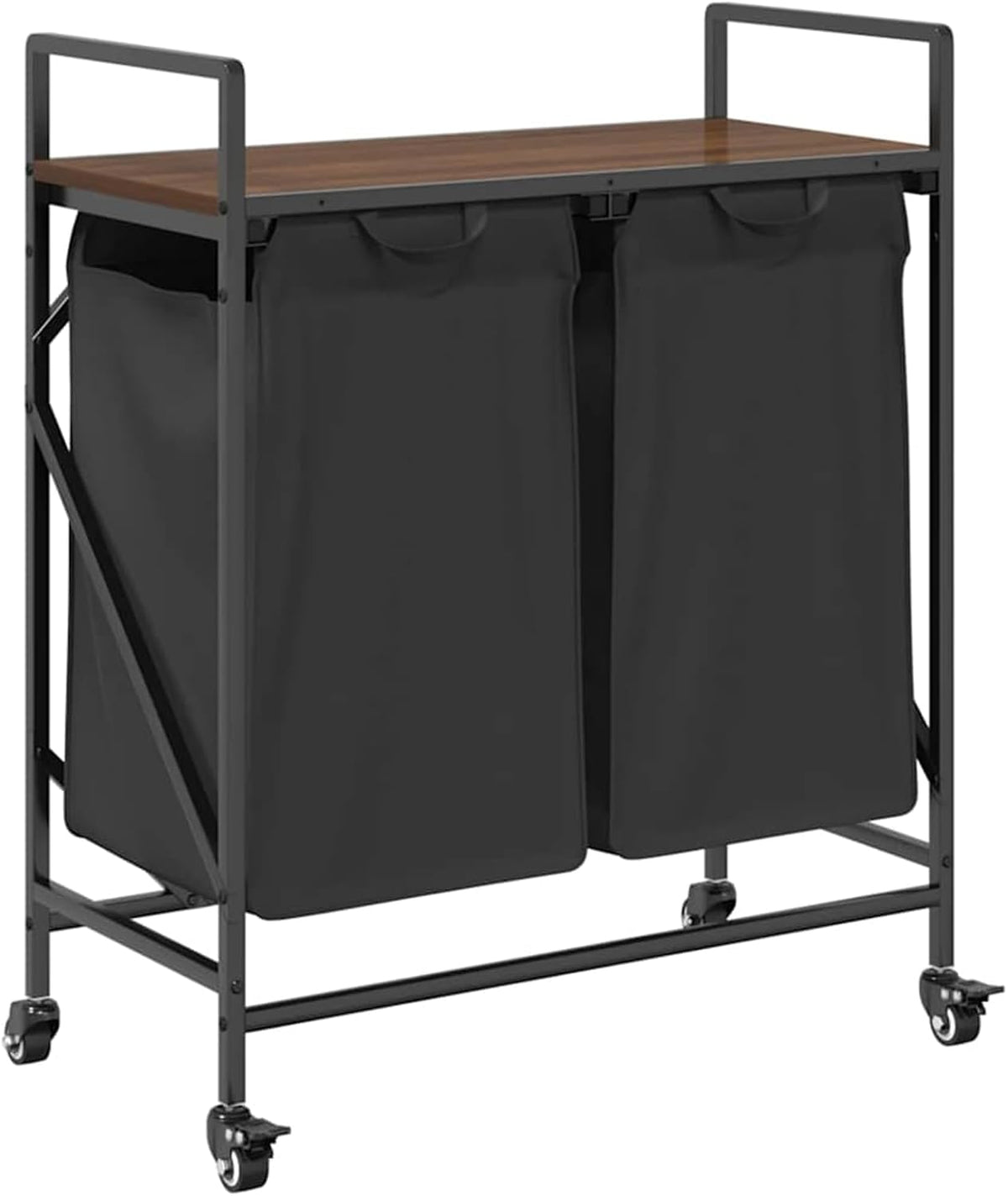 Wasmmand – Wasbak – Wascontainer – Waschmand – Wasbox – 3 Compartimenten – Sonoma Eikenhouten Plank – Uitneembare Waszakken – Wieltjes Met Rem - QUORE