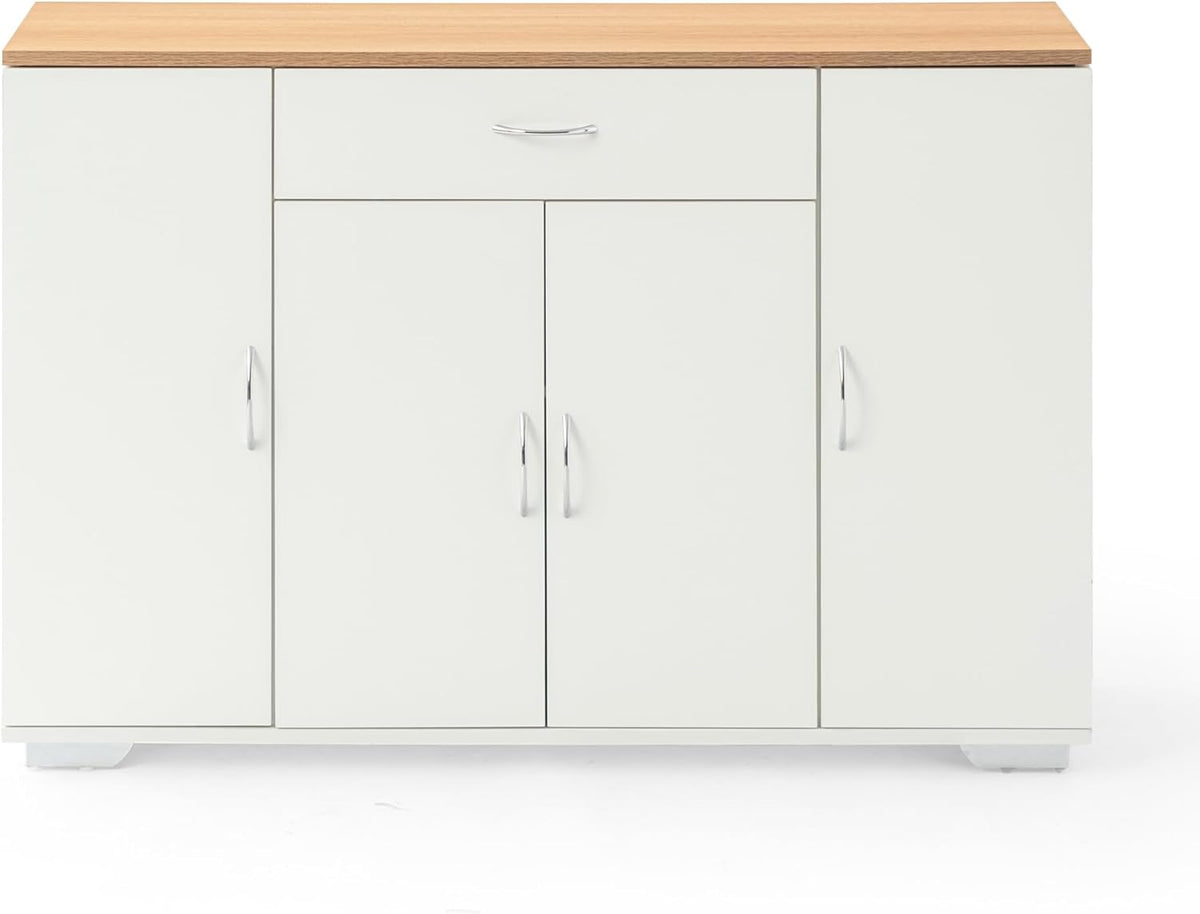 FurnitureR Buffet Multi-Storage Unit, Sideboard, Keukenkast, Cupboard met 4 Deuren 1 Drawer, Grote Plank Ruimte voor Keuken, Dining Room, Planken en Opbergruimte, Houten Top, 118 x 30 x 70 cm