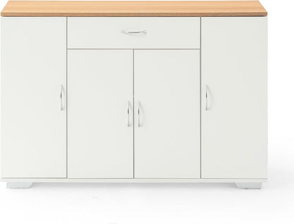 FurnitureR Buffet Multi-Storage Unit, Sideboard, Keukenkast, Cupboard met 4 Deuren 1 Drawer, Grote Plank Ruimte voor Keuken, Dining Room, Planken en Opbergruimte, Houten Top, 118 x 30 x 70 cm