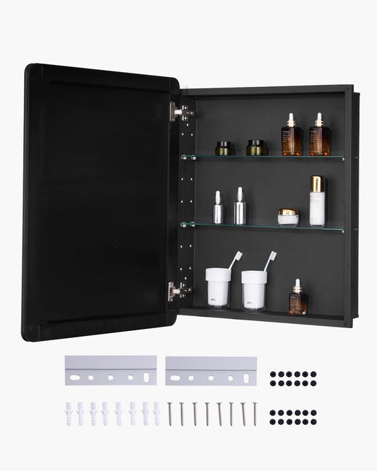 VEVOR Medicijnkast, 60 x 76 cm, voor badkamer met spiegel, aluminium frame, badkamerhangkast, 2-laags verstelbare planken, inbouw- en wandmontage