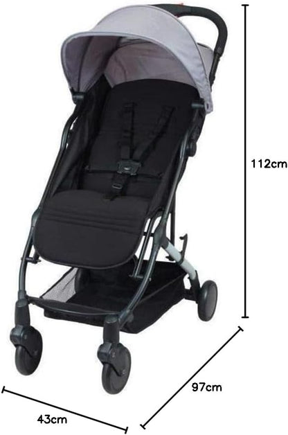 Bambisol YUKO² Compacte wandelwagen, vanaf de geboorte – 22 kg, 1 hand opvouwbaar, verstelbare beensteun, tas, zwart/grijs