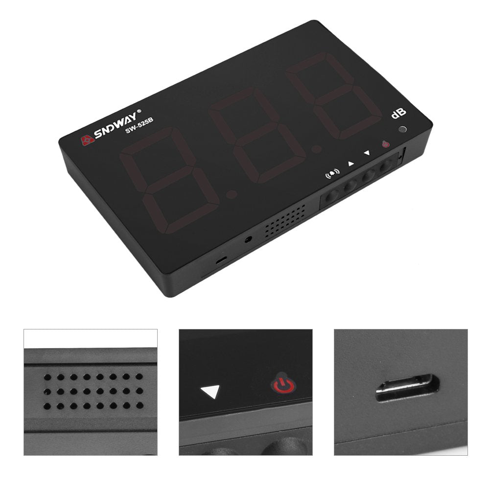 Geluidsniveaumeter, LCD-decibelmeter, ruismeting, 30 tot 130 dB, USB-wandopknoping, met datalogger en alarm, voor binnen- en buiten gebruik