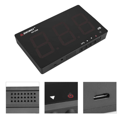 Geluidsniveaumeter, LCD-decibelmeter, ruismeting, 30 tot 130 dB, USB-wandopknoping, met datalogger en alarm, voor binnen- en buiten gebruik