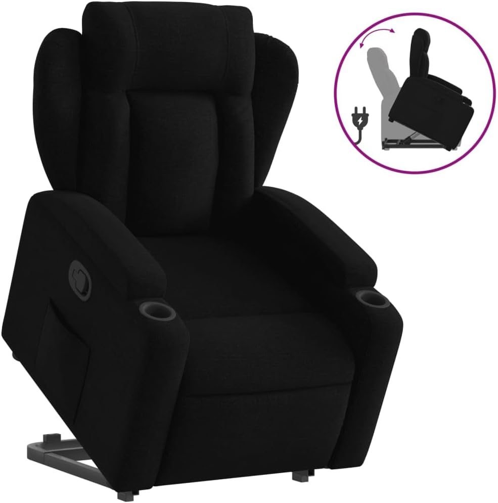 Relaxfauteuil – Elektrische Relaxstoel – Verstelbare Fauteuil – Zwarte Zetel – Lounge Fauteuil – Elektrische Liftfunctie – Ademend Polyester Materiaal