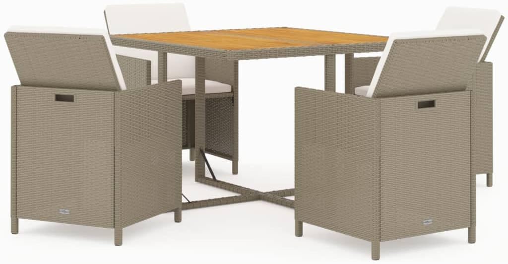 vidaXL 5-Piece Garden Set with Cushions Poly Rattan Beige, Garden Furniture Set, Dining Area, Garden Table, Furniture Set, Garden Table, Garden Chair, Garden Chair, Patio Furniture - QUORE