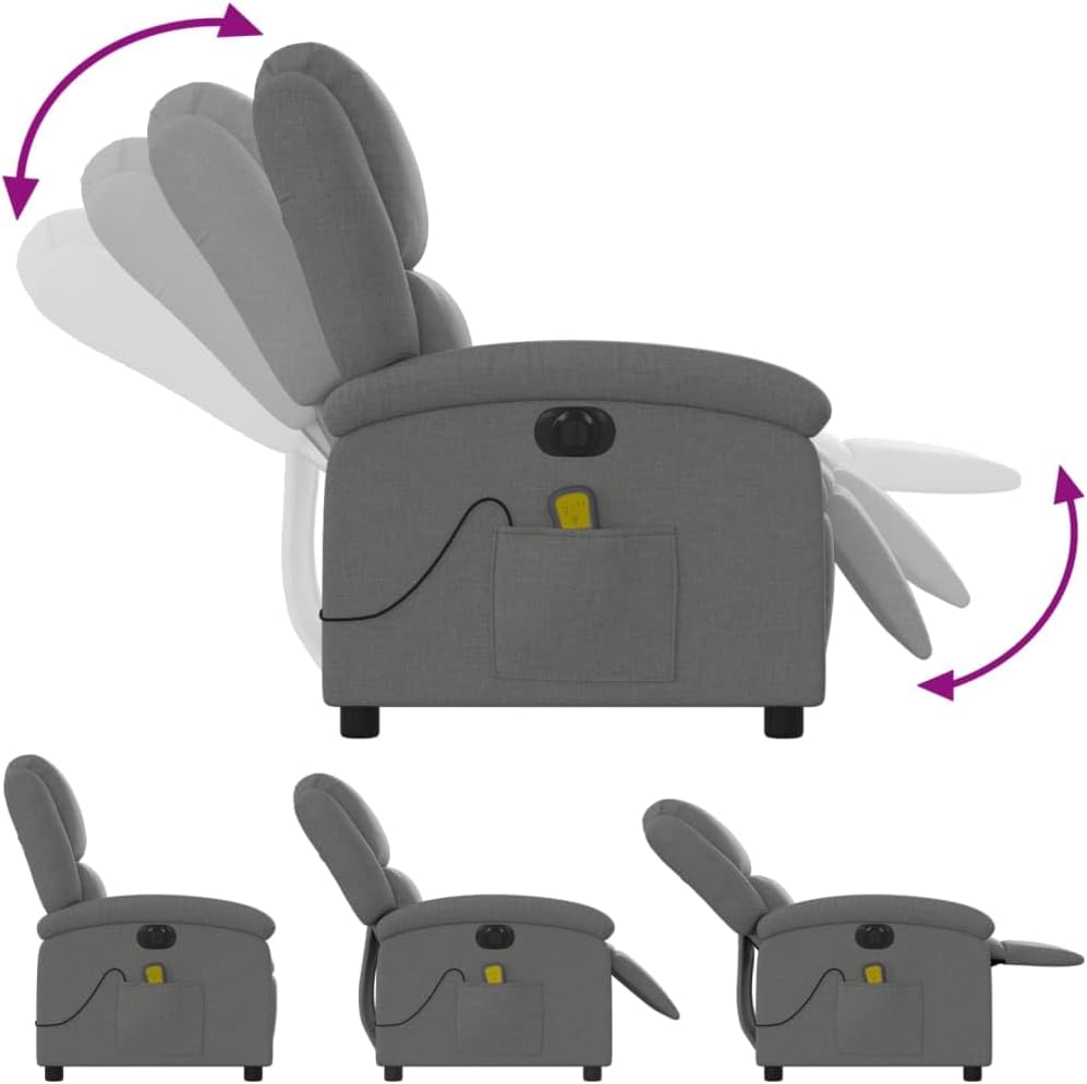 Massagestoel, elektrisch, donkergrijs, stof, relaxstoel, massagestoel, televisiestoel, ligfunctie, elektrisch kantelsysteem, mA2 - QUORE