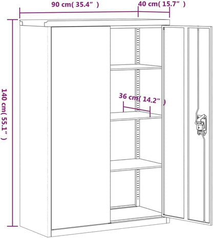 Gecheer Filing cabinet, office cabinet, locker cabinet with 2 doors, office, workplace, metal storage cabinet, cabinet, white, 90x40x140cm, steel - QUORE