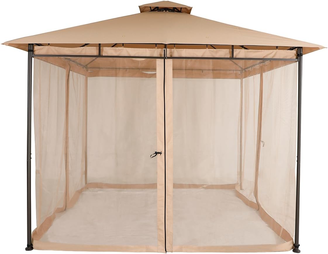 Sekey Paviljoen 3 x 3 cm, waterdicht, stabiel, winterbestendig, met 4 muggennetten, voor tuin, binnenplaats, terras, partytent, tuintent voor festivals, evenementen, feesten, picknick, kaki