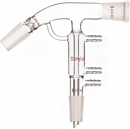 Destillatiekop met Korte Weg – Short Path Destillatie Apparaat – Destillatie-Adapter – Vacuüm Destillatiekop – Laboratorium Glaswerk – Borosilicaatglas – 24/40 Slijpverbinding met 3 Slangaansluitingen