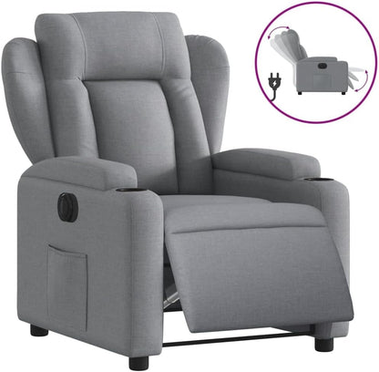 Living room armchair, electric armchair made of light gray fabric, living room chair, armchair, recliner chair, bedroom chair t