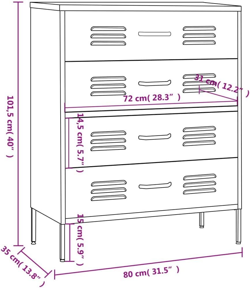 vidaXL Chest of drawers 80x35x101,5cm steel white