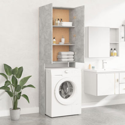 Wasmachinekast – Opbergkast – Badkamerkast – Wasruimte Meubel – Betongrijs – 64x25,5x190 cm – Stevig Spaanplaat – Strak Industrieel Design