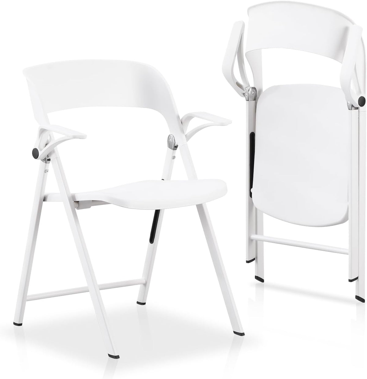 KAIHAOWIN 2 stuks kunststof klapstoel met armleuning, zware opvouwbare stoelen met stalen frame, commerciële stapelbare gaststoelen voor binnen en buiten, wit