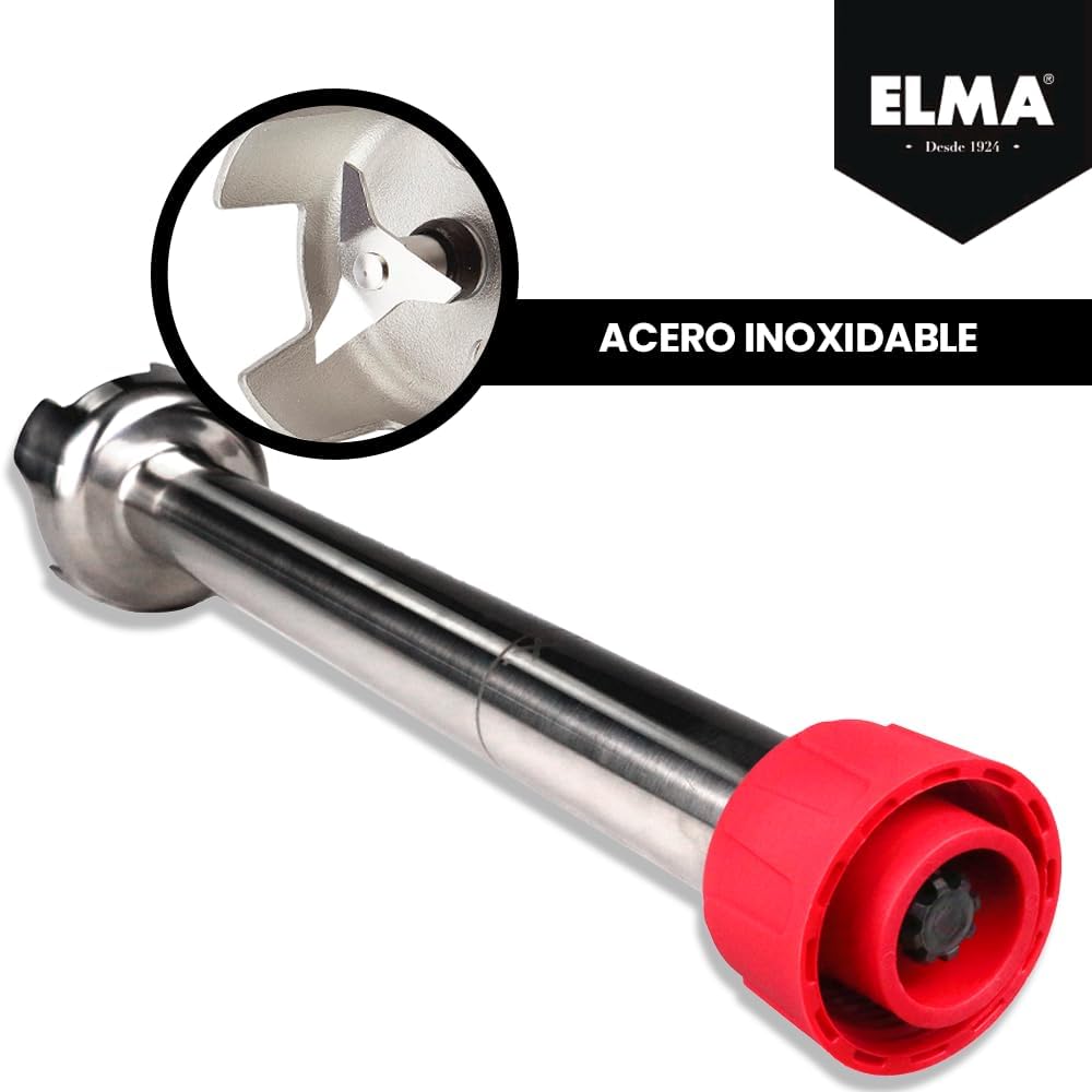 ELMA Professionele staafmixer, 25 cm roestvrijstalen hakmolen, krachtige motor met 450 W, variabele snelheid, ideaal voor horeca en industriële keukens, rood