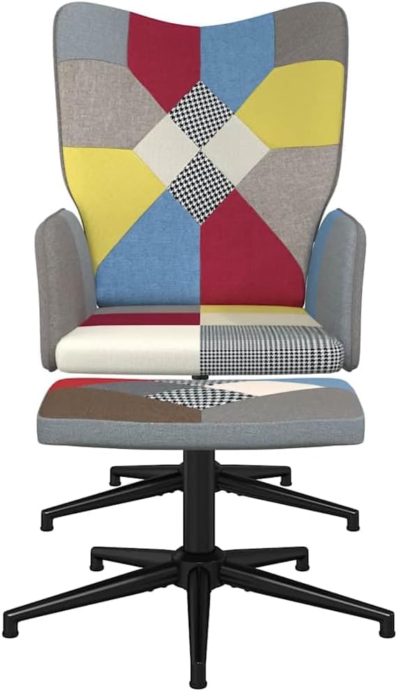 Relaxstoel Met Poef – Fauteuil – Draaistoel – Leunstoel – Lounge Stoel – Patchwork Ontwerp – 360 Graden Draaibaar – Comfortabel Schuimrubber – Stalen Frame