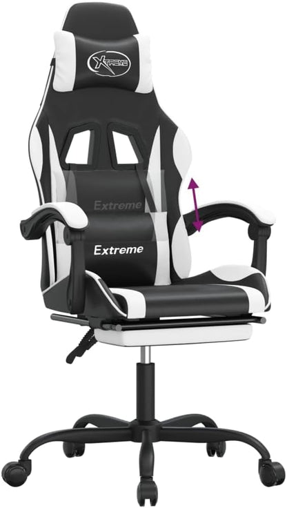 vidaXL Gaming chair with footrest faux leather black and white
