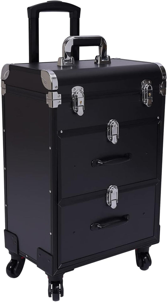 OUKANING Cosmetic Case Trolley 40 Compartments + 2 Drawers 50 kg Load Capacity 4 Universal Wheels & Locks for Make-Up Hairdressing Supplies Low Noise, Black, modern - QUORE