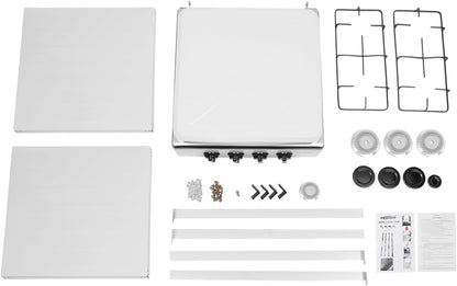OUKANING 4-Flame Gas Stove Freestanding, Portable Outdoor / Indoor Gas Hob with Wind Protection and Dust Protection, Manual Flammable (Lpg/Ng), Non-Slip Feet and Heat Dissipation (White) - QUORE