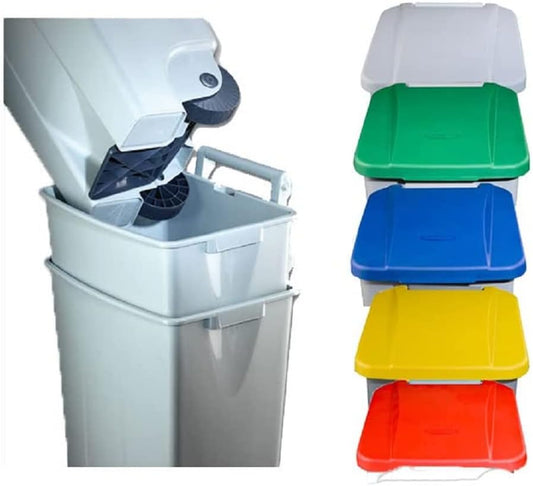 MOBIELE PEDAAL RECYCLERBIN - 60L - 490X380X700MM - GEEL DEKSEL - 1 BIN