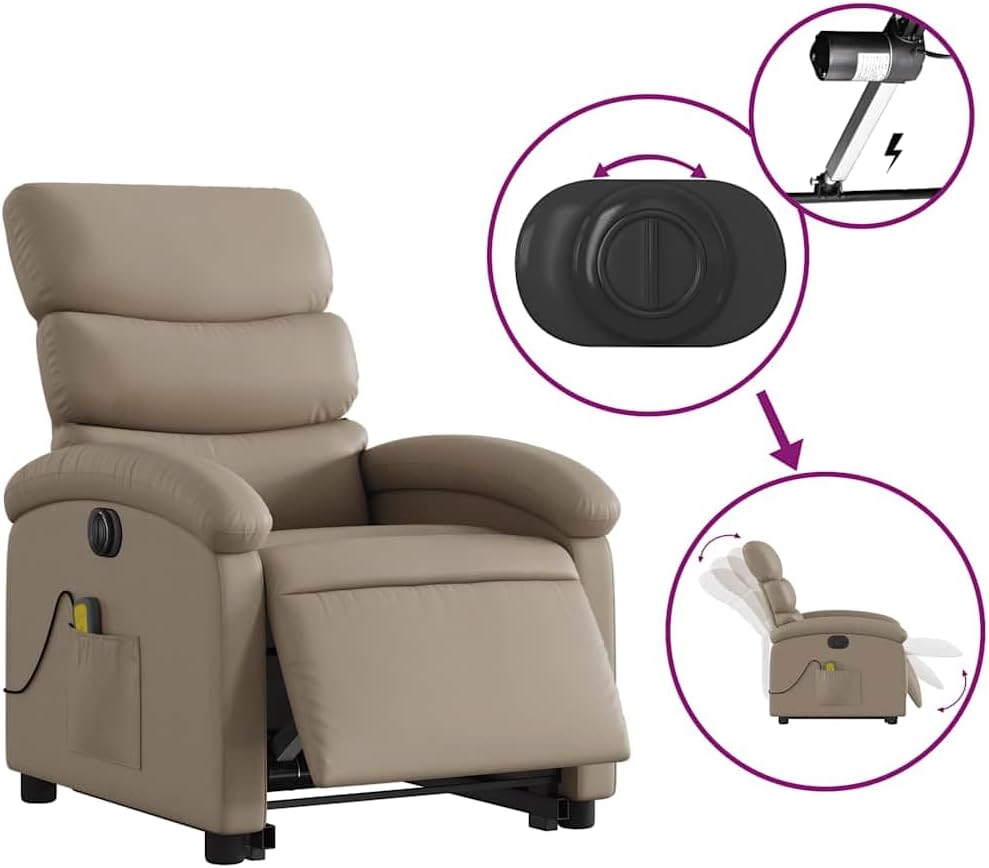 Massagestoel – Relaxfauteuil – Sta-Op Stoel – Elektrische Ligstoel – Massagefauteuil – Kunstleer Cappuccino – 6-Punts Vibratiemassage – Elektrisch Verstelbare Rugleuning en Voetensteun