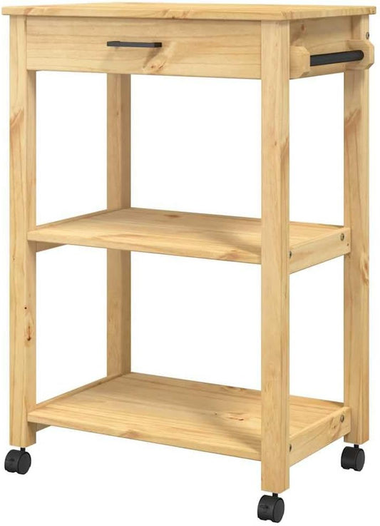 Keukentrolley – Keukenwagen – Opbergwagen – Serveerwagen – Houten Trolley – Massief Dennenhout – 60x40x88,5 cm – 4 Wieltjes Met Remmen