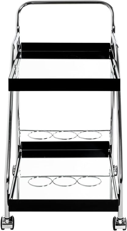 HAKU Serveerwagen chroom, zwart, Metaal, spiegel - Maat: B 62 cm x H 84 cm x D 46 cm, Stijl: Modern