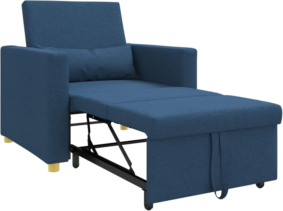 Uitschuifbare slaapbank, eenpersoons blauw, 90 x 165 x 87 cm, stof, Scandinavische stijl, stoel voor woonkamer, slaapkamer, werkkamer, logeerkamer - QUORE