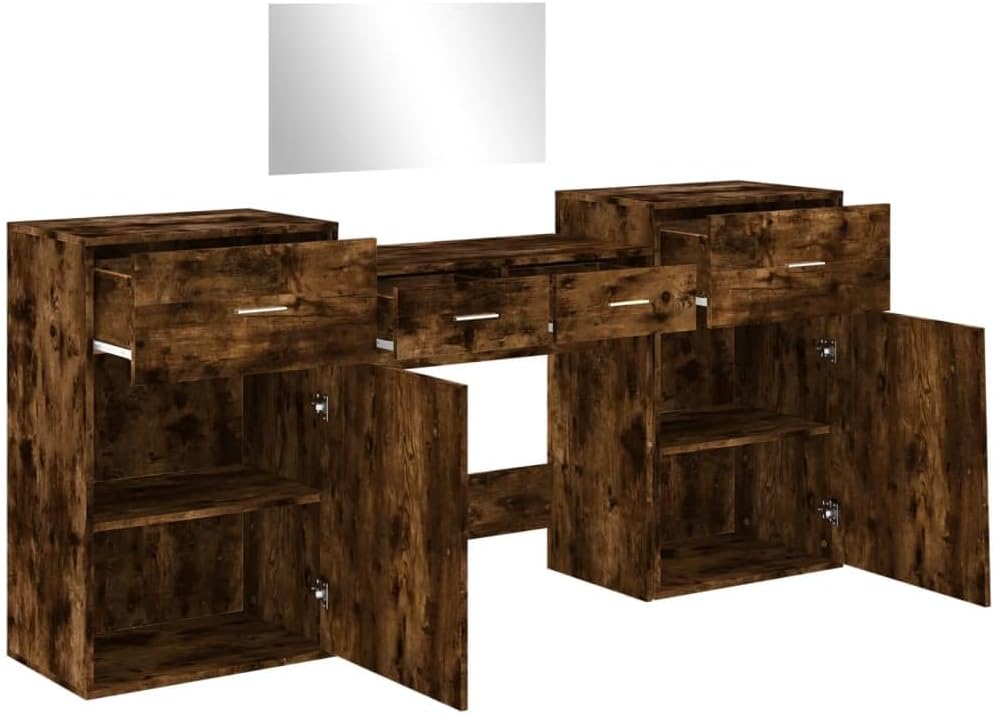 4-Piece Dressing Table Set, Dressing Table with Mirror, Dressing Table, Dressing Table, Dressing Table, Dressing Table, Dressing Table with Storage Space for Bedroom, Oak Wood-Based Oak - QUORE