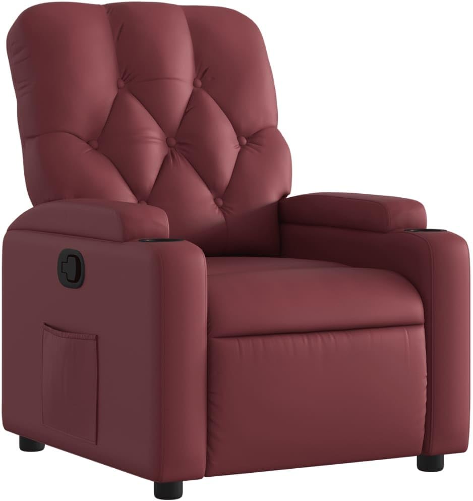 Leunstoel, wijnrood, kunstleer, meubelstuk voor woonkamer, fauteuil, relaxstoel, slaapkamerstoel, model 372507 - QUORE