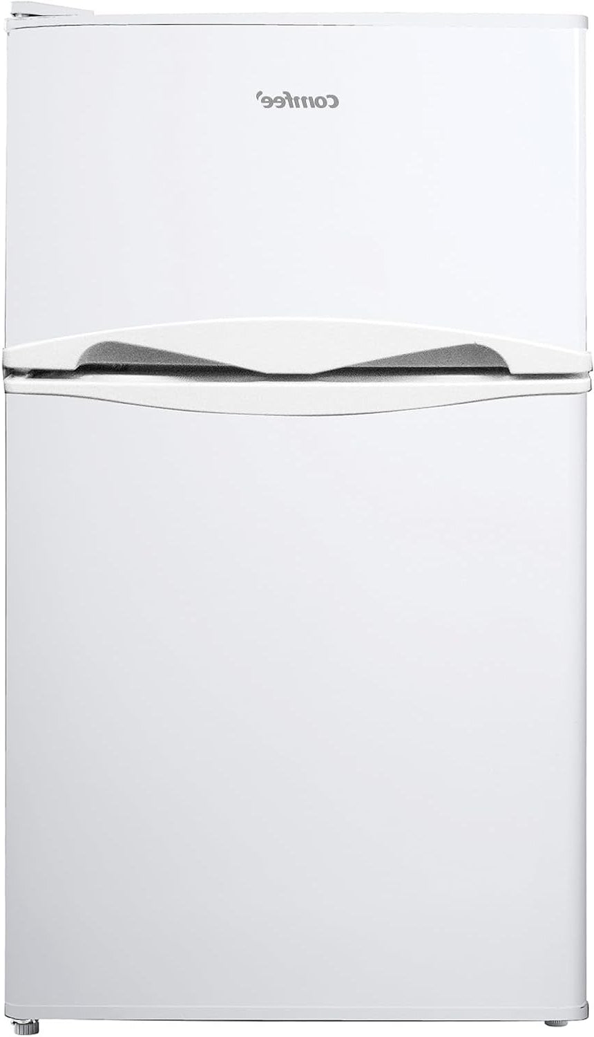 Comfee RCT87WH2(E) Worktop Refrigerator, Small Fridge with Light, Removable Shelves, Adjustable Thermostats, Reversible Doors, White [Energy Class E] - QUORE