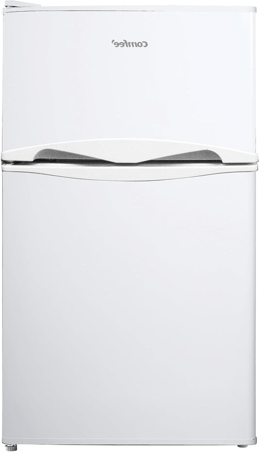Comfee RCT87WH2(E) Worktop Refrigerator, Small Fridge with Light, Removable Shelves, Adjustable Thermostats, Reversible Doors, White [Energy Class E] - QUORE