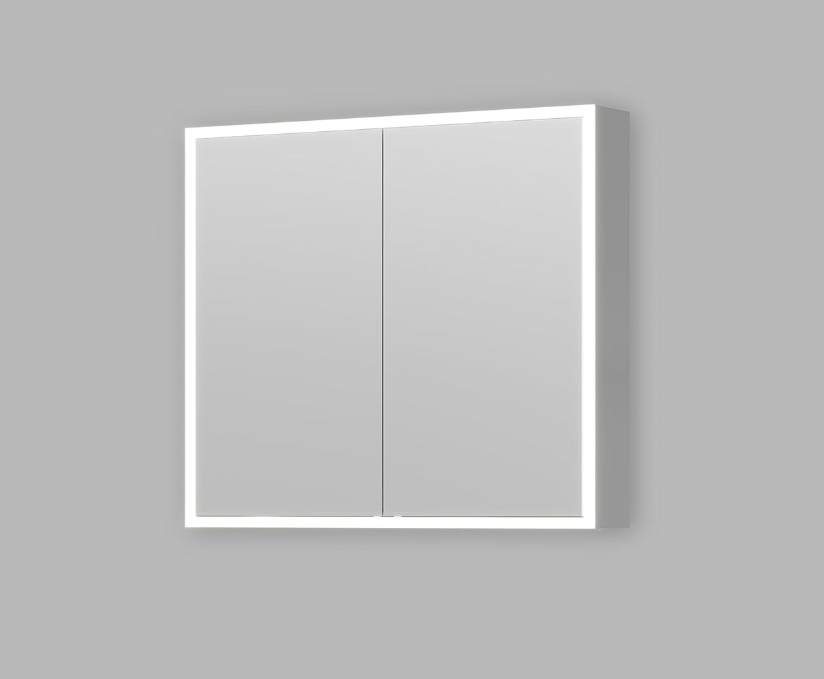 Talos Silver Magnus Led-spiegelkast, 80 x 70 x 13 cm, badkamerdesign spiegelkast met rondom ledverlichting, neutraal witte lichtkleur aluminium, mat zilver, dubbelzijdig gespiegeld, 2 glazen planken