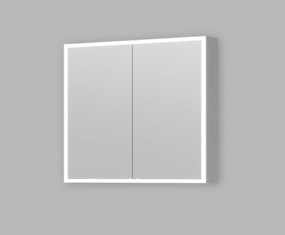 Talos Silver Magnus Led-spiegelkast, 80 x 70 x 13 cm, badkamerdesign spiegelkast met rondom ledverlichting, neutraal witte lichtkleur aluminium, mat zilver, dubbelzijdig gespiegeld, 2 glazen planken