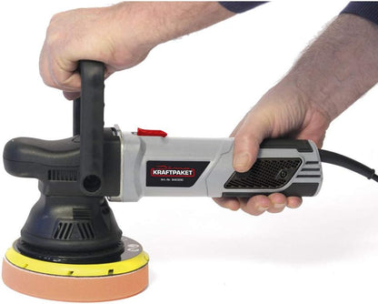 Dino KRAFTPAKET 640302 9 mm - 900 W excentrische polijstmachine, traploos in XXL-set met 125 mm, 150 mm steunschijf, polijstspons, polijstpad, tas voor auto, boot, grijs
