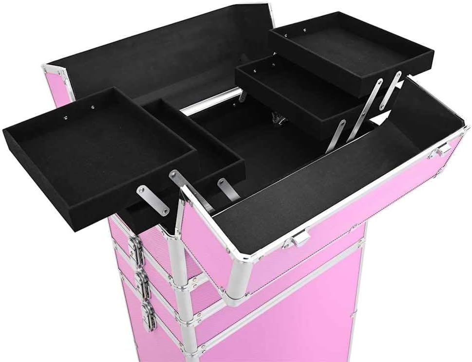 vidaXL Make-Up Trolley Aluminium Roze Koffer Opmaaktrolley Cosmeticatrolley