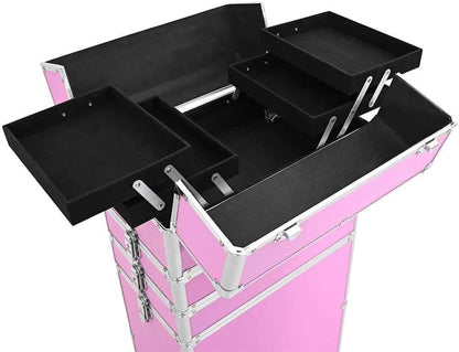 vidaXL Make-Up Trolley Aluminium Roze Koffer Opmaaktrolley Cosmeticatrolley
