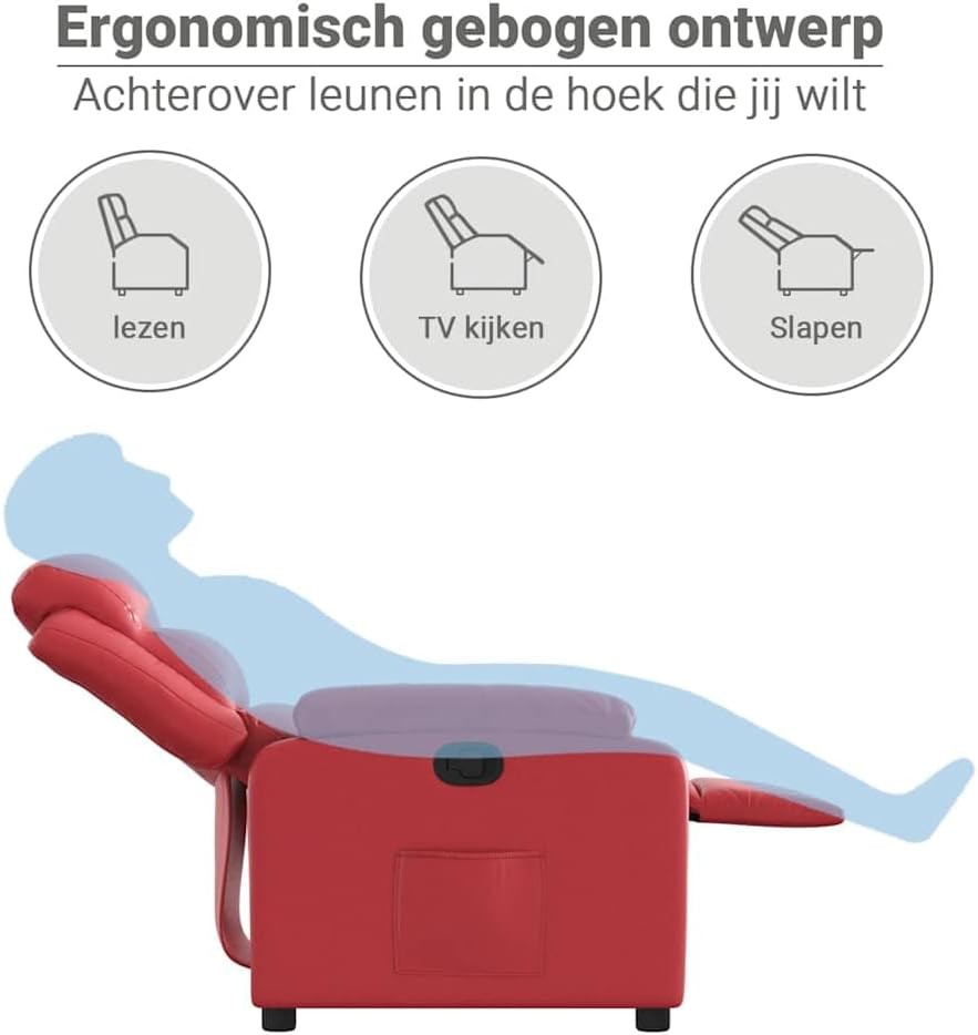 Relaxfauteuil – Relaxstoel – Ligstoel – Fauteuil – Tv-stoel – Verstelbaar Tot 135° – Hoogwaardig Kunstleer Rood