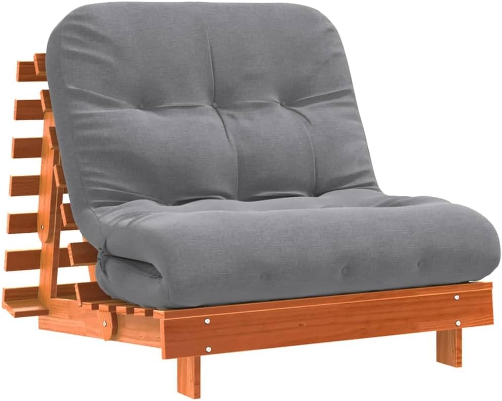 Futon Sofa Bed with Mattress Brown 80 x 206 x 11 cm Solid Pine Sofa Bed for Bedroom Living Room - QUORE
