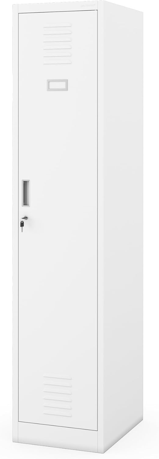 Jan Nowak Metal Clothes Locker Lockable Wardrobe for Dressing Room and Social Room with Partition Ventilation Hooks and Clothes Rail Robust Locker Cabinet 180 x 50 x 40 cm - QUORE