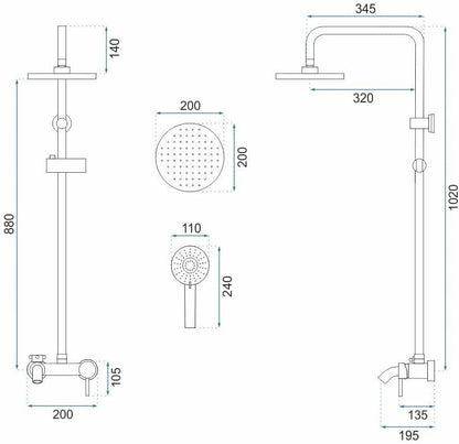 Douchesysteem – Doucheset – Douchekraan – Regendouche – Handdouche – Geborsteld Goud Messing – 20x20 cm Hoofddouche – 150 cm Handdoucheslang