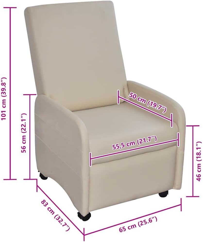 vidaXL Armchair Adjustable Faux Leather Cream Chair Armchair Relax Armchairs