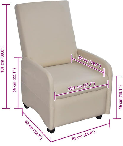 vidaXL Armchair Adjustable Faux Leather Cream Chair Armchair Relax Armchairs