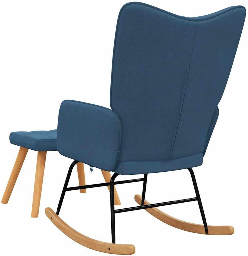 vidaXL Schommelstoel met voetenbank stof blauw