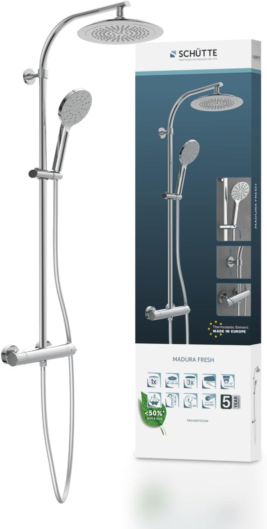 Douche Set – Regendouche – Douchekraan – Handdouche – Douchekolom – Thermostaatkraan – 24 cm Regendouchekop – Anti-Kalk Nozzles