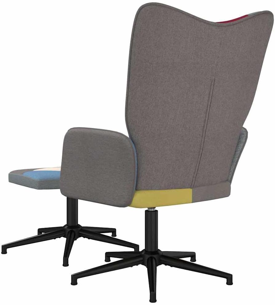 Relaxstoel Met Poef – Fauteuil – Draaistoel – Leunstoel – Lounge Stoel – Patchwork Ontwerp – 360 Graden Draaibaar – Comfortabel Schuimrubber – Stalen Frame