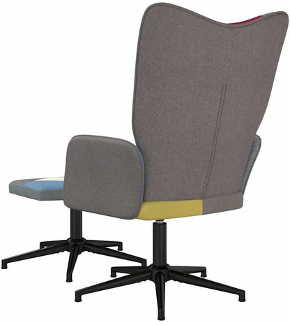 Relaxstoel Met Poef – Fauteuil – Draaistoel – Leunstoel – Lounge Stoel – Patchwork Ontwerp – 360 Graden Draaibaar – Comfortabel Schuimrubber – Stalen Frame