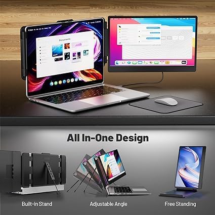 Laptop Scherm Extender – Draagbare Monitor – Extern Scherm – Tweede Beeldscherm – Schermvergroter – 14 Inch FHD IPS – 300 Nits Helderheid – Inclusief Beschermhoes - QUORE