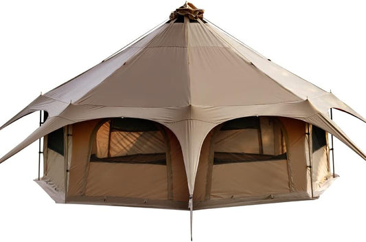 TOMOUNT Tipitent, katoenen tent voor 6-8 personen, canvas, piramide, joertent, grote gezinnen, glamping, tent voor kamperen, hiking, festival, feesten, bruiloft, muziekfeest